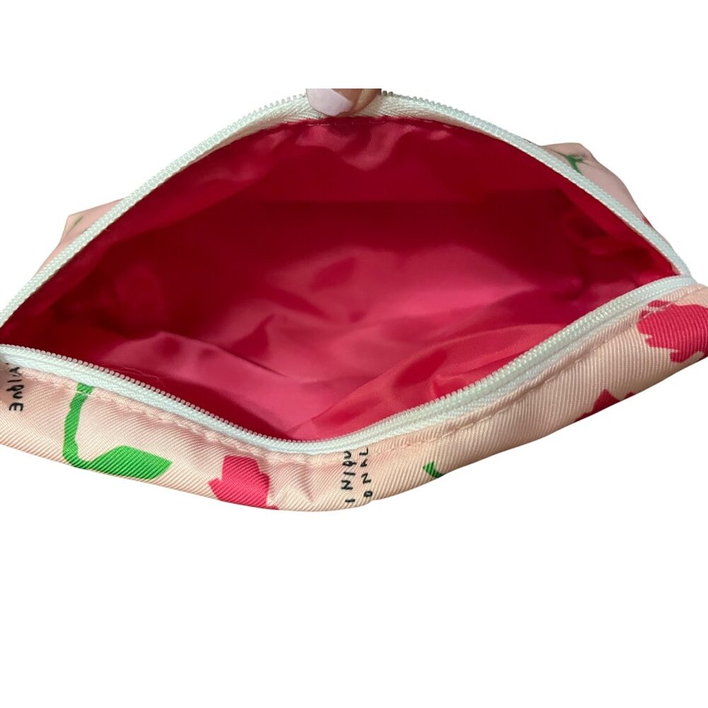 Clinique X Donald Floral Makeup Bag Pink W/ Green Flower Pattern Zipper Pouch 9. - Picture 6 of 9